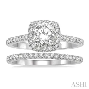 7/8 Ctw Diamond Wedding Set With 3/4 Ctw round Cut Engagement Ring and 1/6 Ctw Wedding Band in 14k White Gold