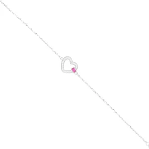 925 Rhodium Plated Delicate Heart Pink Stone Bracelets