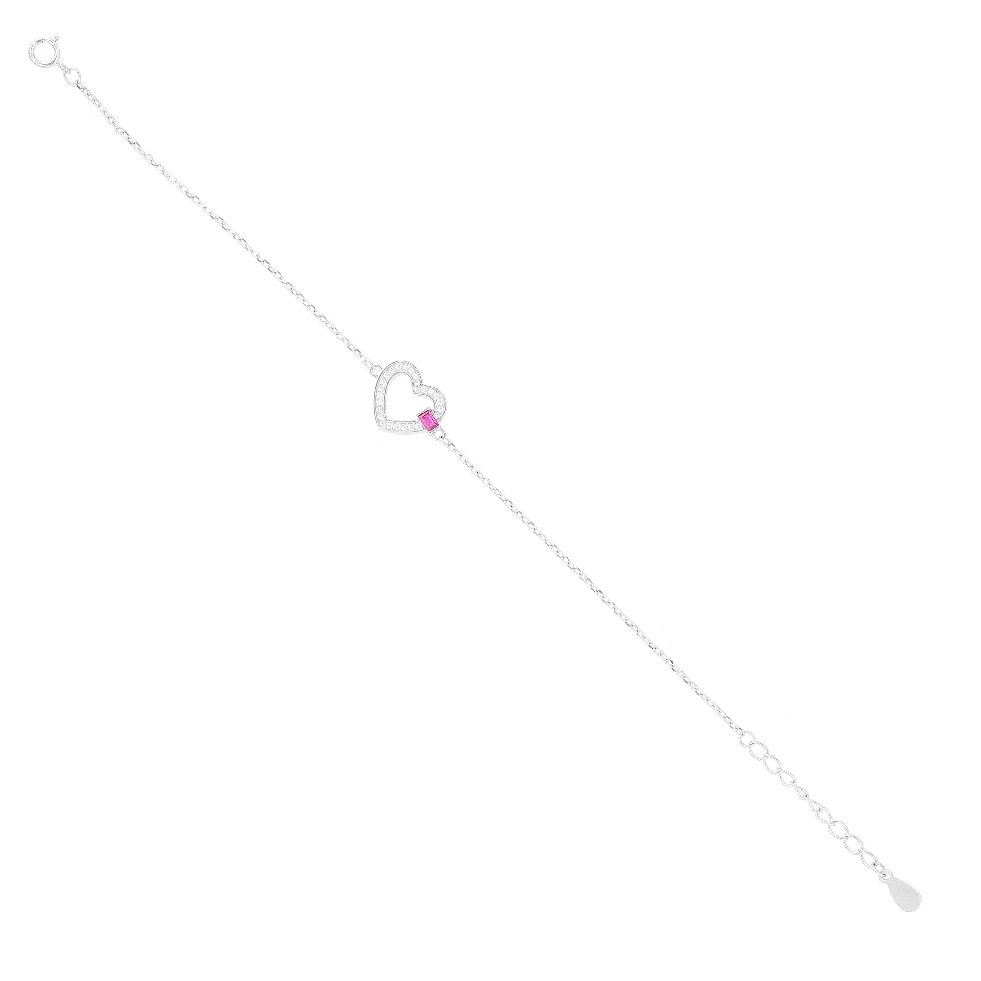 925 Rhodium Plated Delicate Heart Pink Stone Bracelets