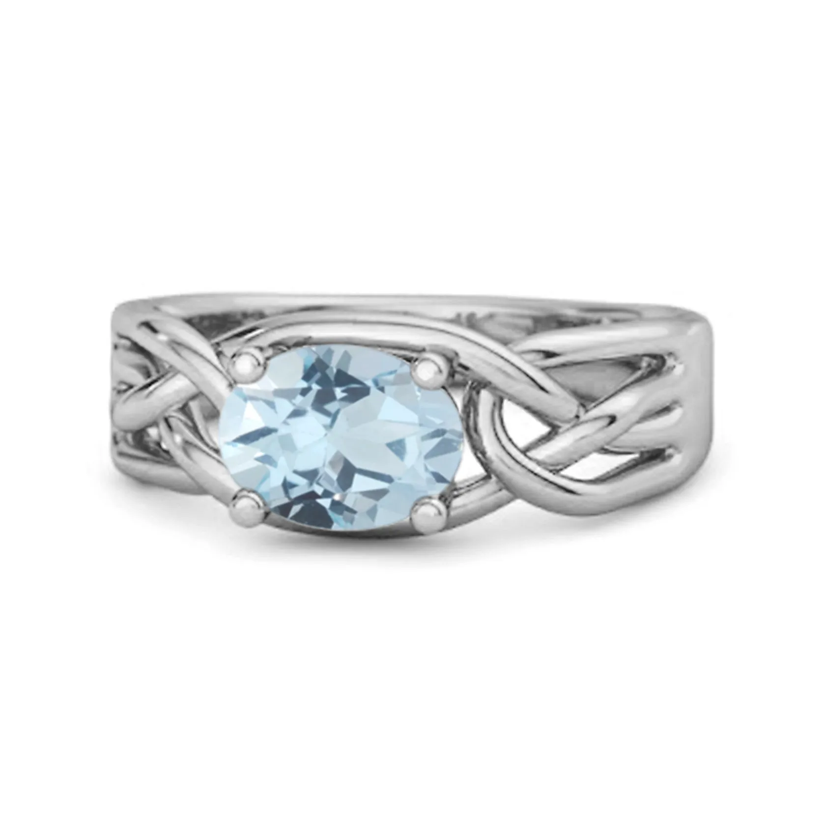 925 Sterling Silver 0.50 Ctw Blue Topaz Horizontal Set Engagement Ring