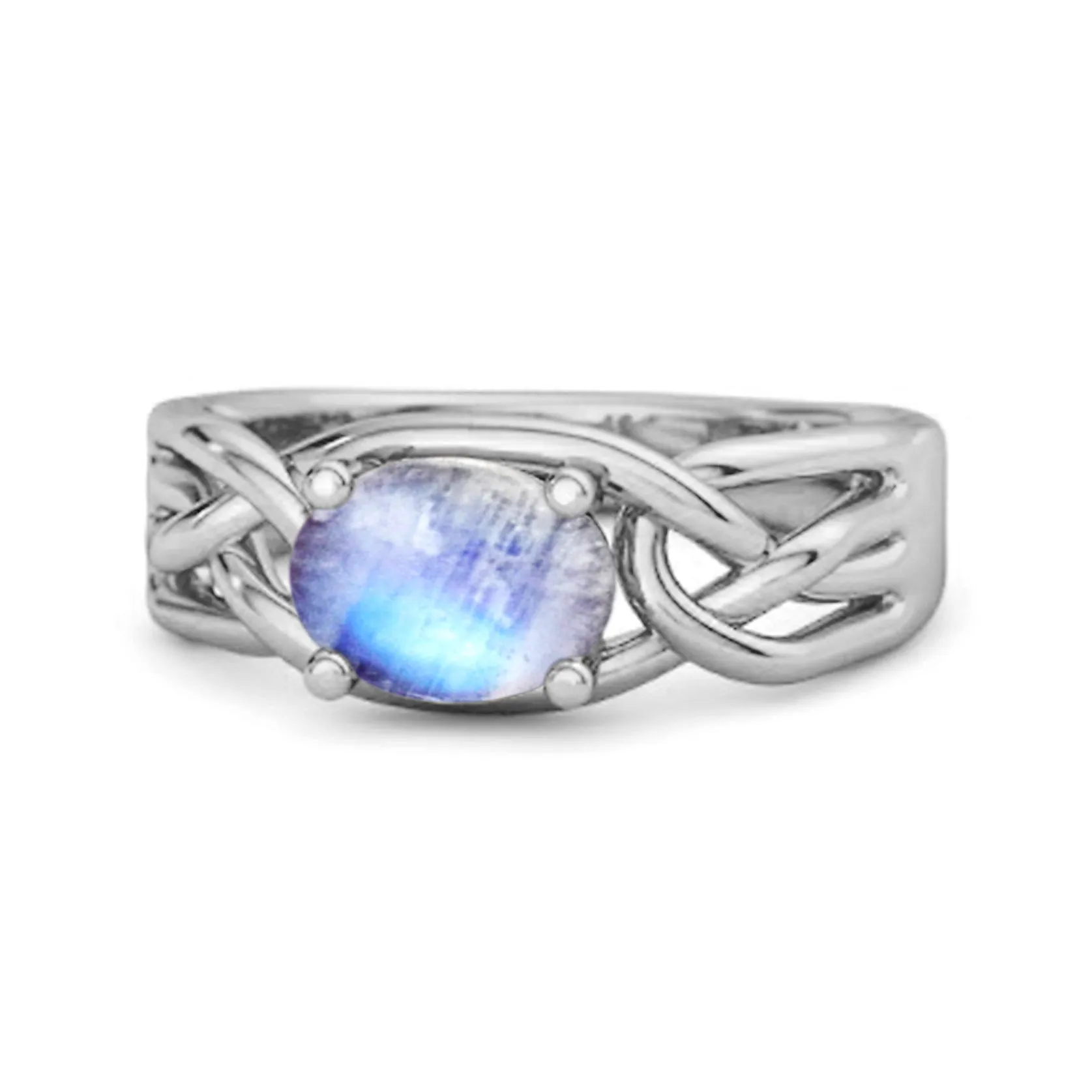 925 Sterling Silver 0.50 Ctw Moonstone Horizontal Set Engagement Ring