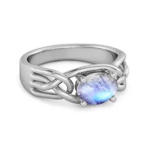 925 Sterling Silver 0.50 Ctw Moonstone Horizontal Set Engagement Ring