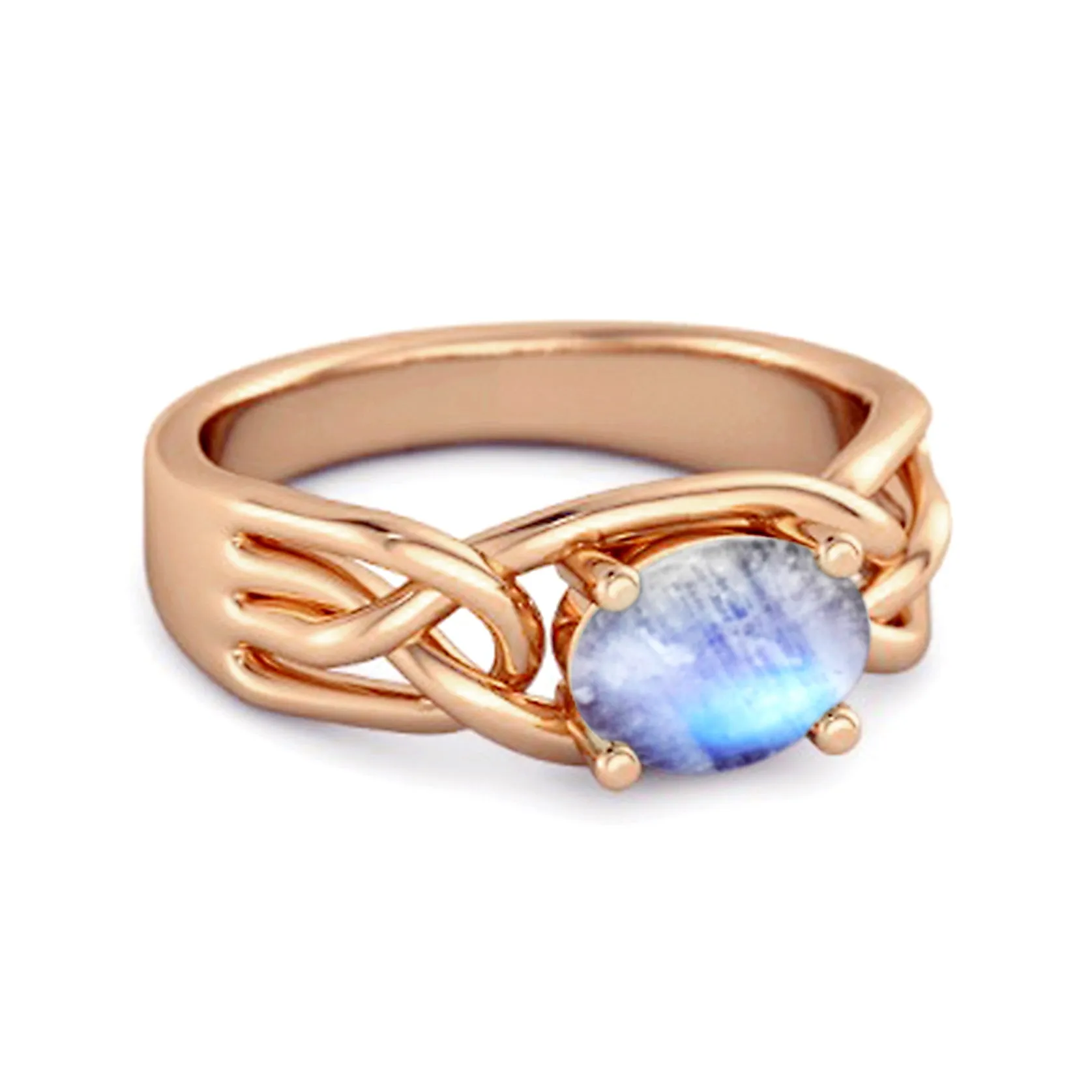 925 Sterling Silver 0.50 Ctw Moonstone Horizontal Set Engagement Ring