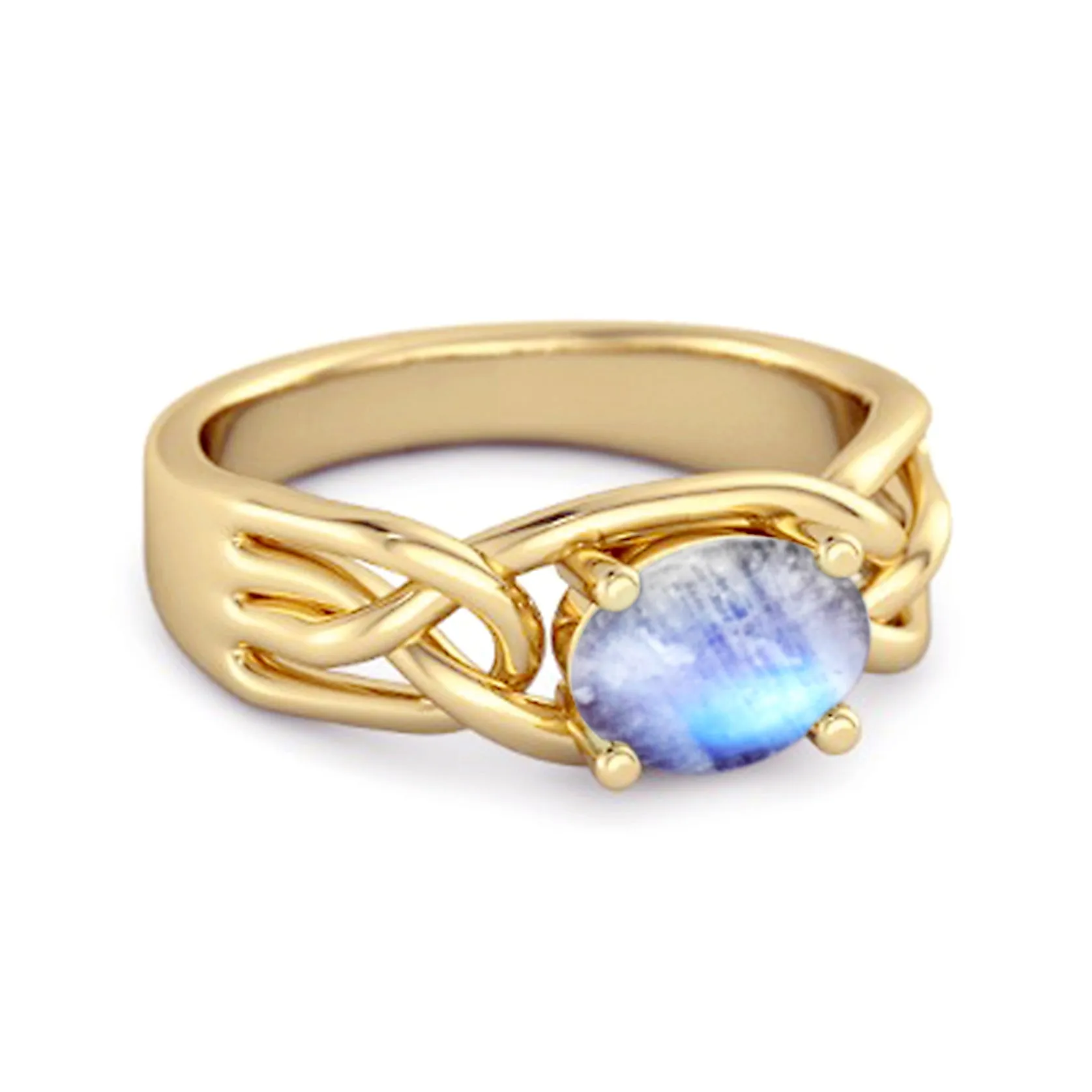 925 Sterling Silver 0.50 Ctw Moonstone Horizontal Set Engagement Ring