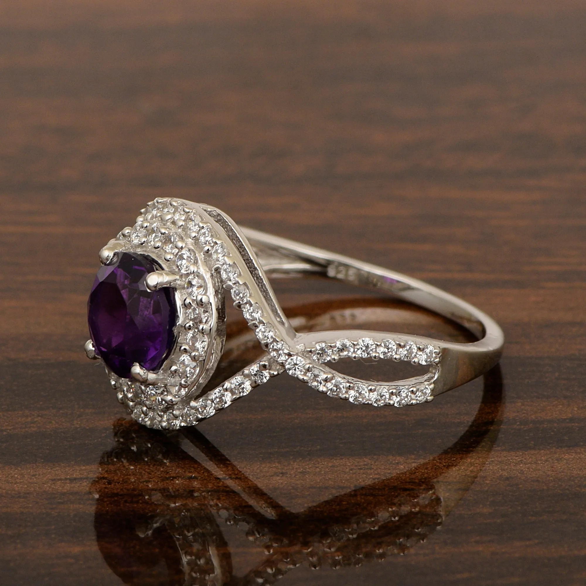 925 Sterling Silver 1.50 Ctw Amethyst Women Wedding Rings