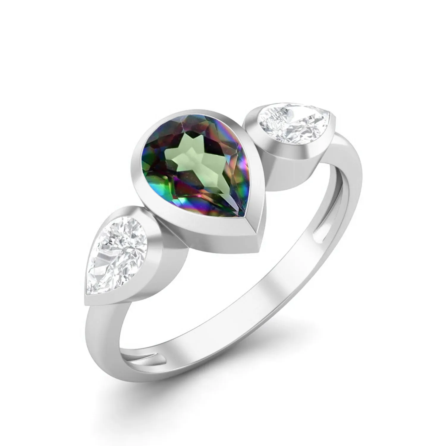 925 Sterling Silver Pear Shaped Mystic Topaz 1.25 Cts Ring