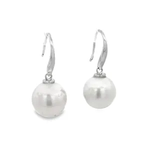 9ct White Gold South Sea Pearl Shepherd Hook Drop Earrings