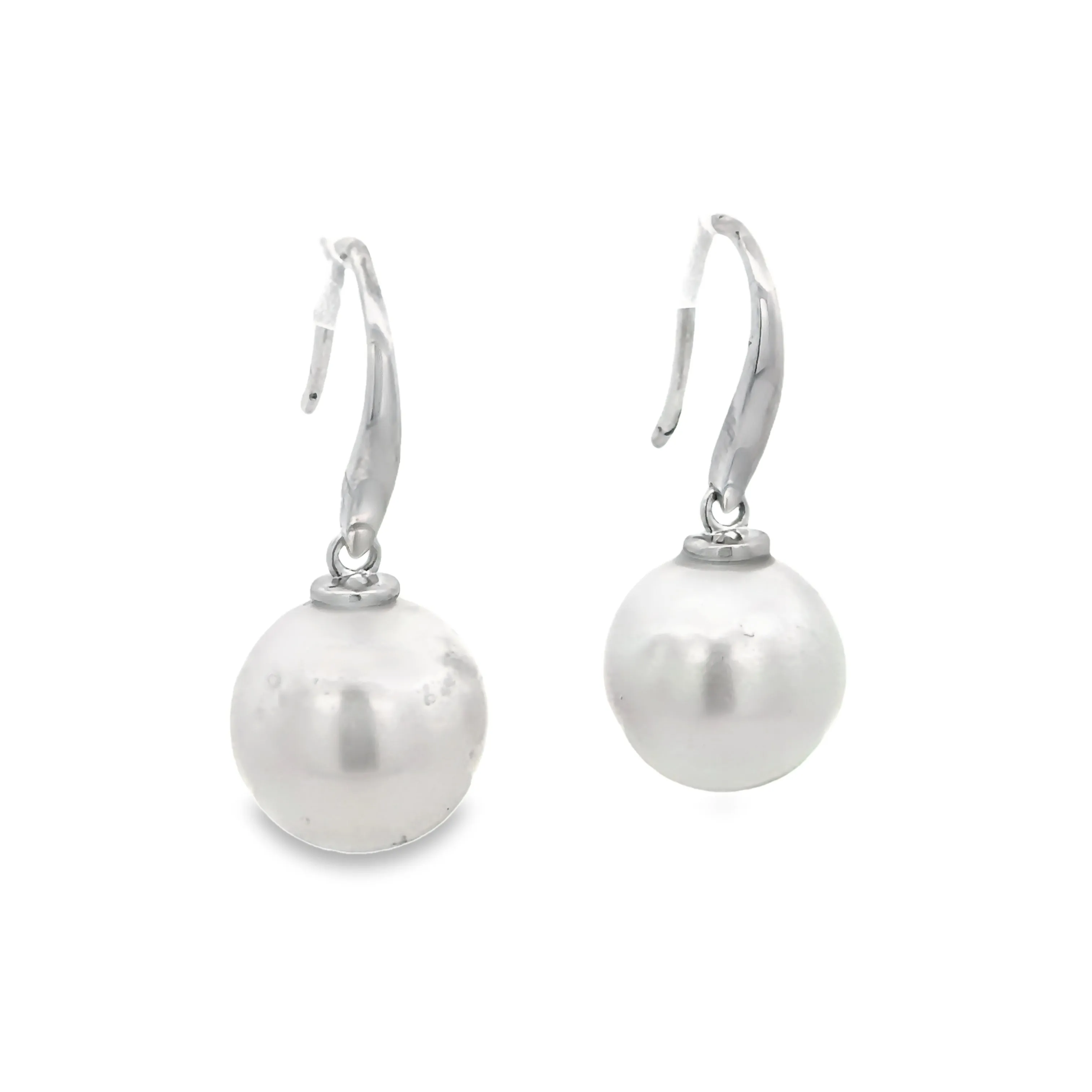 9ct White Gold South Sea Pearl Shepherd Hook Drop Earrings