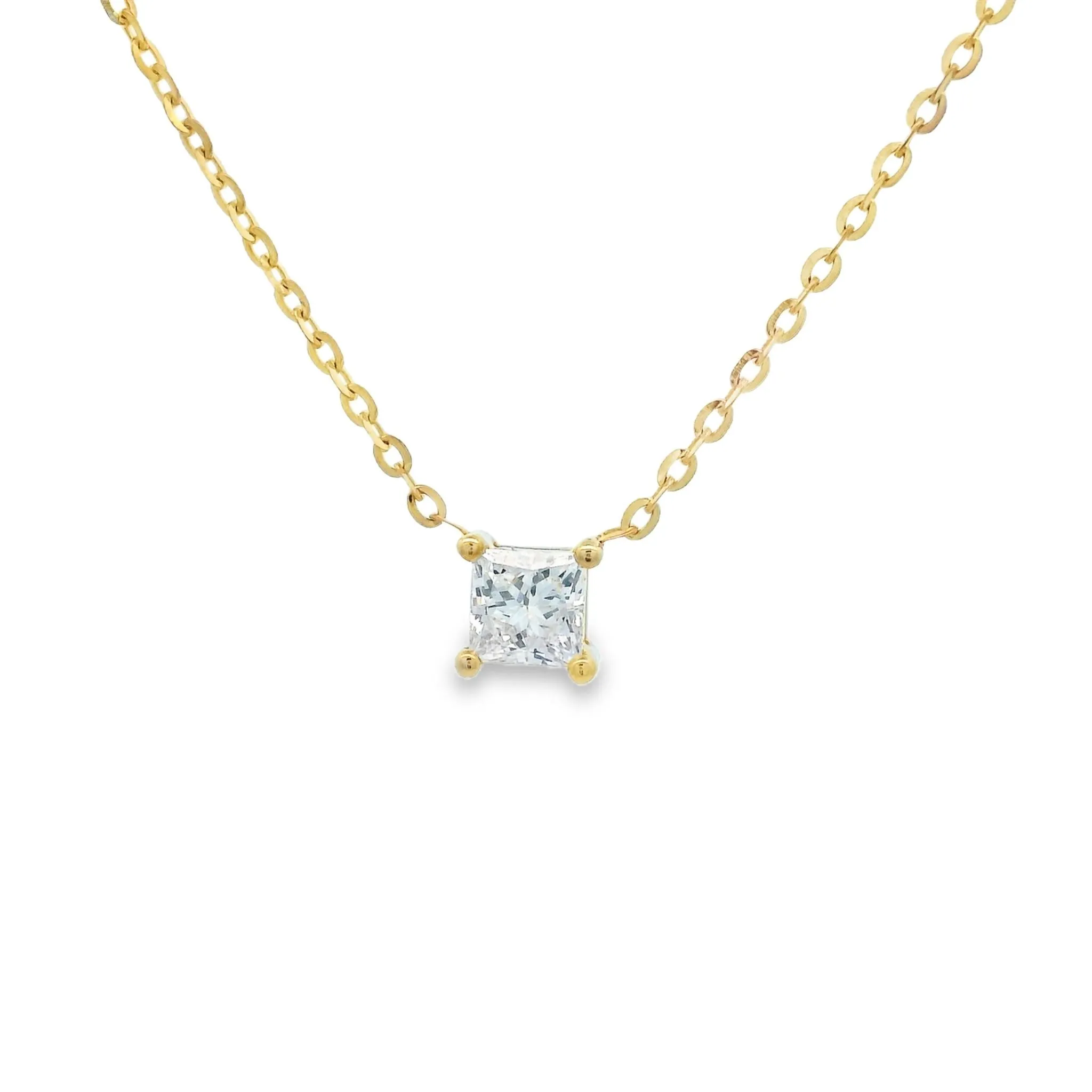 9ct Yellow Gold Princess Cut Lab Grown Diamond Solitaire Necklace 45cm TDW= 0.25ct
