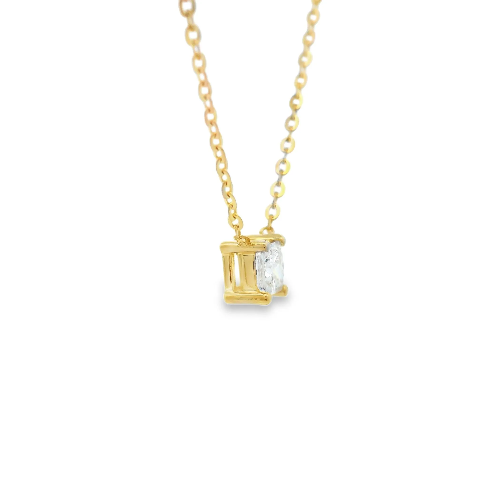 9ct Yellow Gold Princess Cut Lab Grown Diamond Solitaire Necklace 45cm TDW= 0.25ct