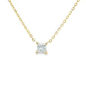 9ct Yellow Gold Princess Cut Lab Grown Diamond Solitaire Necklace 45cm TDW= 0.25ct