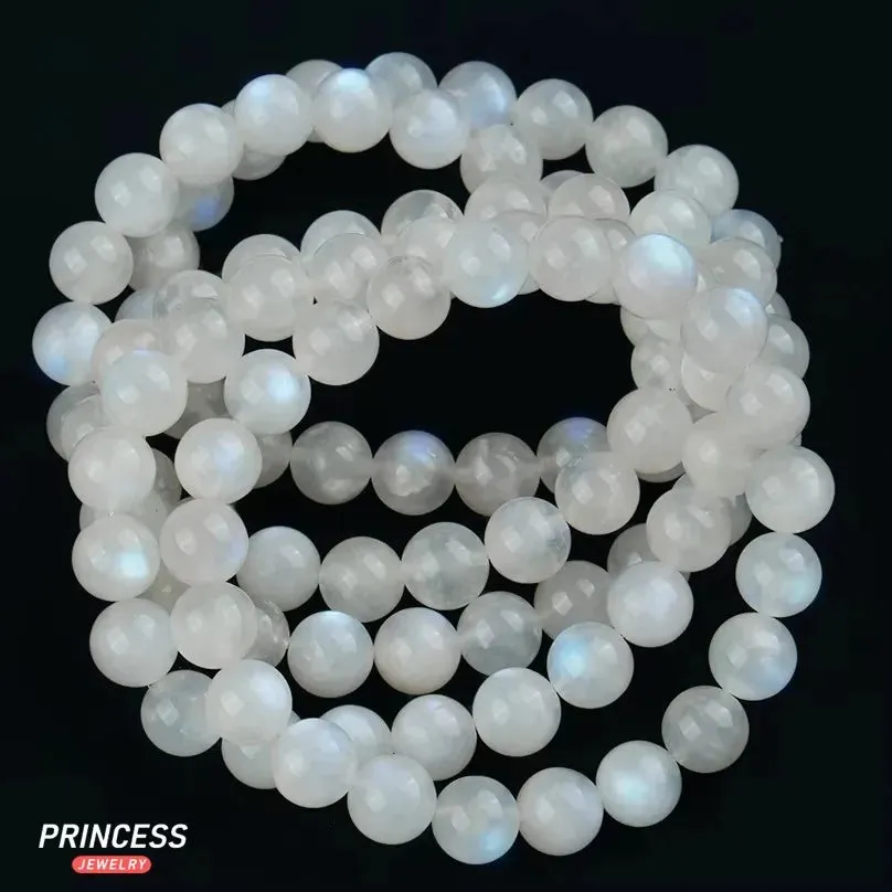 A   Natural Blue Moonstone Beads – 7–9mm Pinkish White Loose Gemstones for DIY Jewelry Making & Wholesale Accessories