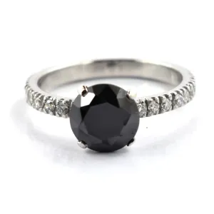AAA Certified 2 Ct Black Diamond Ring with White Diamond Accents. Very Elegant & Great Shine