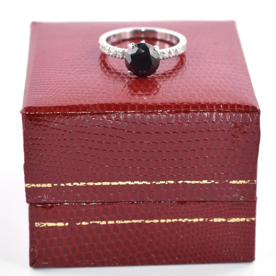 AAA Certified 2 Ct Black Diamond Ring with White Diamond Accents. Very Elegant & Great Shine