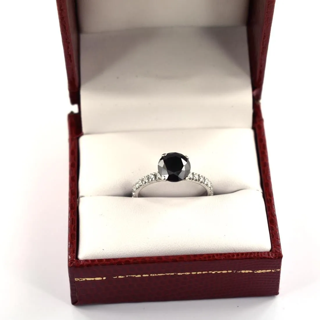 AAA Certified 2 Ct Black Diamond Ring with White Diamond Accents. Very Elegant & Great Shine