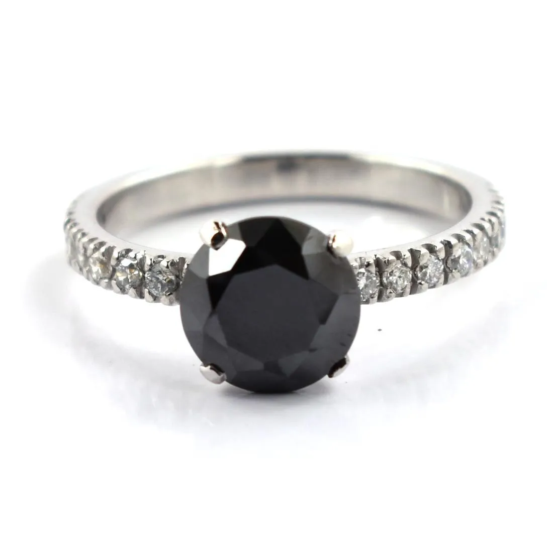 AAA Certified 2 Ct Black Diamond Ring with White Diamond Accents. Very Elegant & Great Shine
