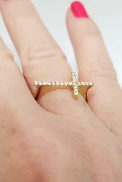 Afarin Collection 18k Yellow Gold .16ct VS/G Diamond Sideways Cross Ring