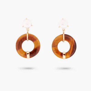 Amare Wear Oriental Inspired Freshwater Pearl and Tiger Eyes Dangle Earrings