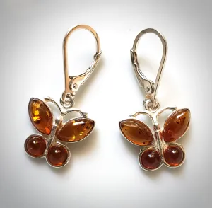 Amber Butterfly Dangle Earrings in Sterling Silver