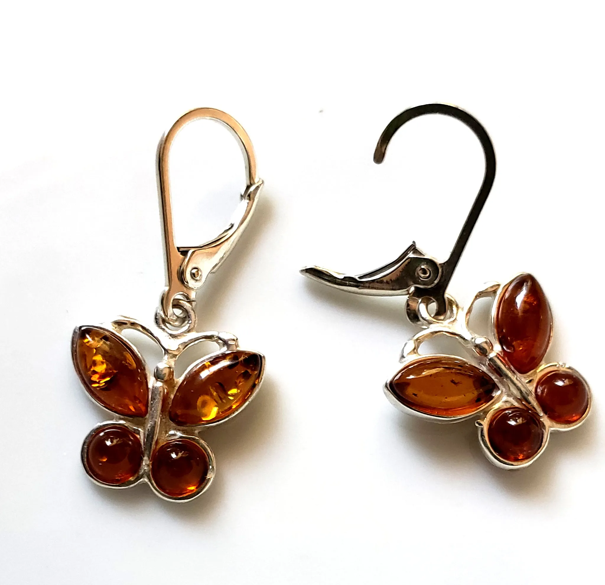Amber Butterfly Dangle Earrings in Sterling Silver