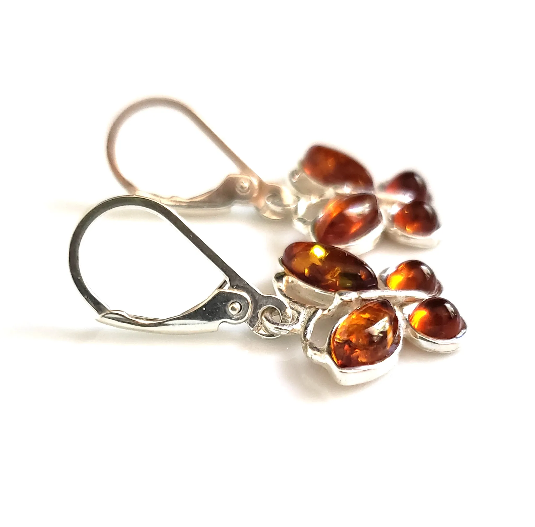Amber Butterfly Dangle Earrings in Sterling Silver