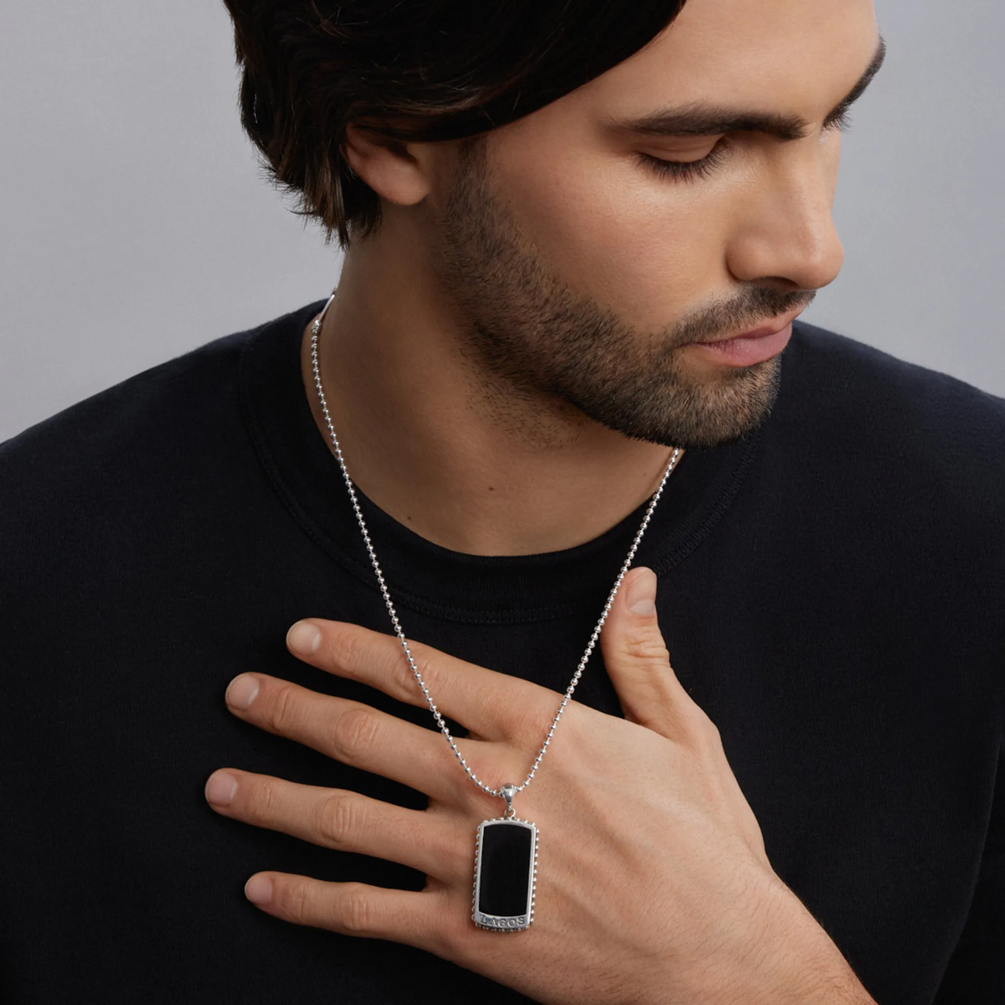 Anthem Black Agate Tag Amulet Necklace