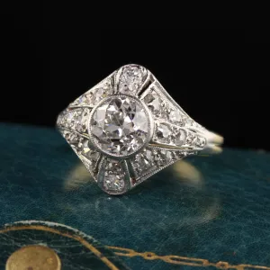 Antique Art Deco Platinum and Yellow Gold Old European Diamond Engagement Ring
