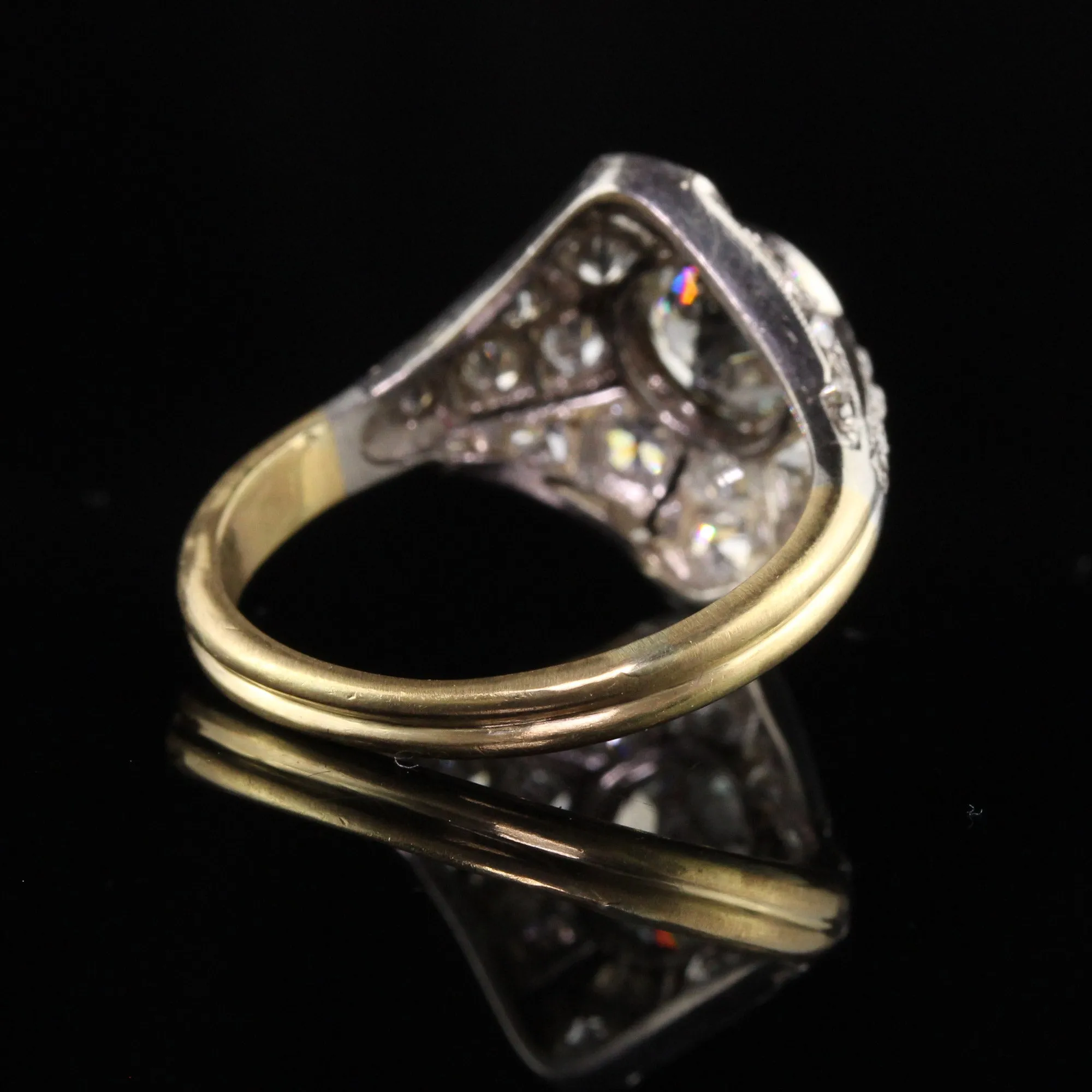 Antique Art Deco Platinum and Yellow Gold Old European Diamond Engagement Ring