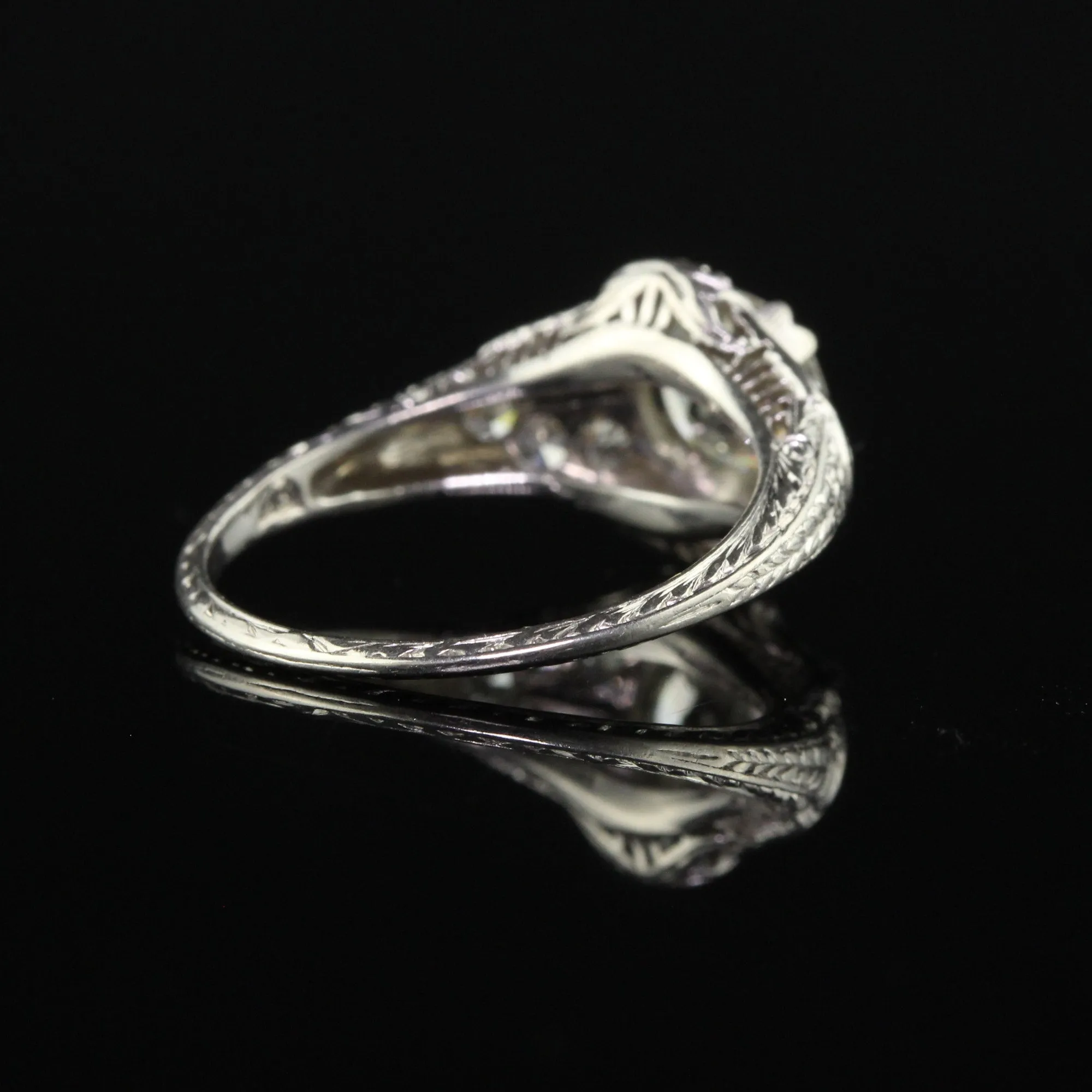 Antique Art Deco Platinum Old Euro Diamond Filigree Engagement Ring - GIA
