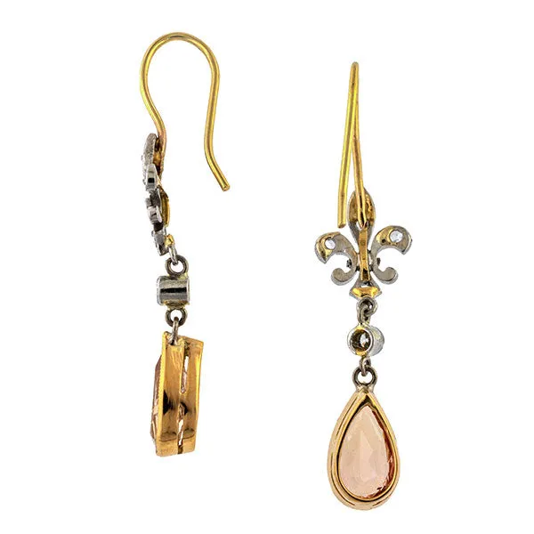 Antique Diamond Fleur de Lis & Topaz Earrings
