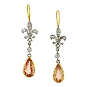 Antique Diamond Fleur de Lis & Topaz Earrings