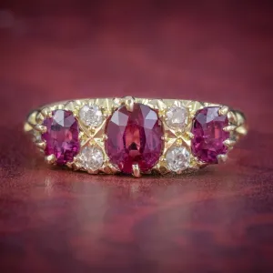Antique Edwardian Ruby Diamond Ring 18Ct Gold 1.45Ct Rubies Dated 1915