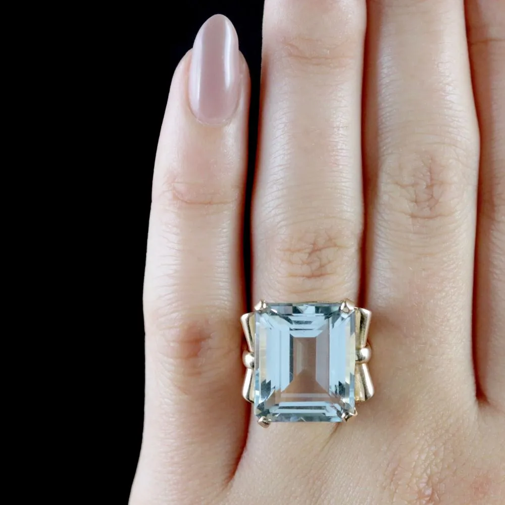 Aquamarine Cocktail Ring 14Ct Gold Circa 1950