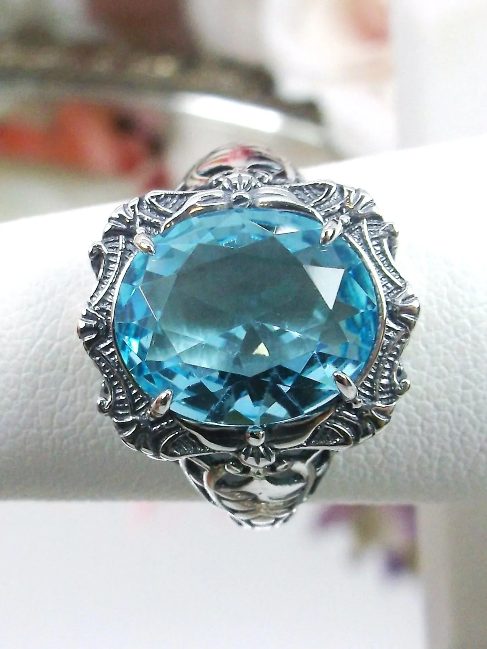 Aquamarine Ring, Oval Art Nouveau Style, Vintage Sterling Silver Filigree Ring, Beauty Ring, D229