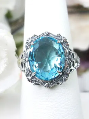 Aquamarine Ring, Oval Art Nouveau Style, Vintage Sterling Silver Filigree Ring, Beauty Ring, D229