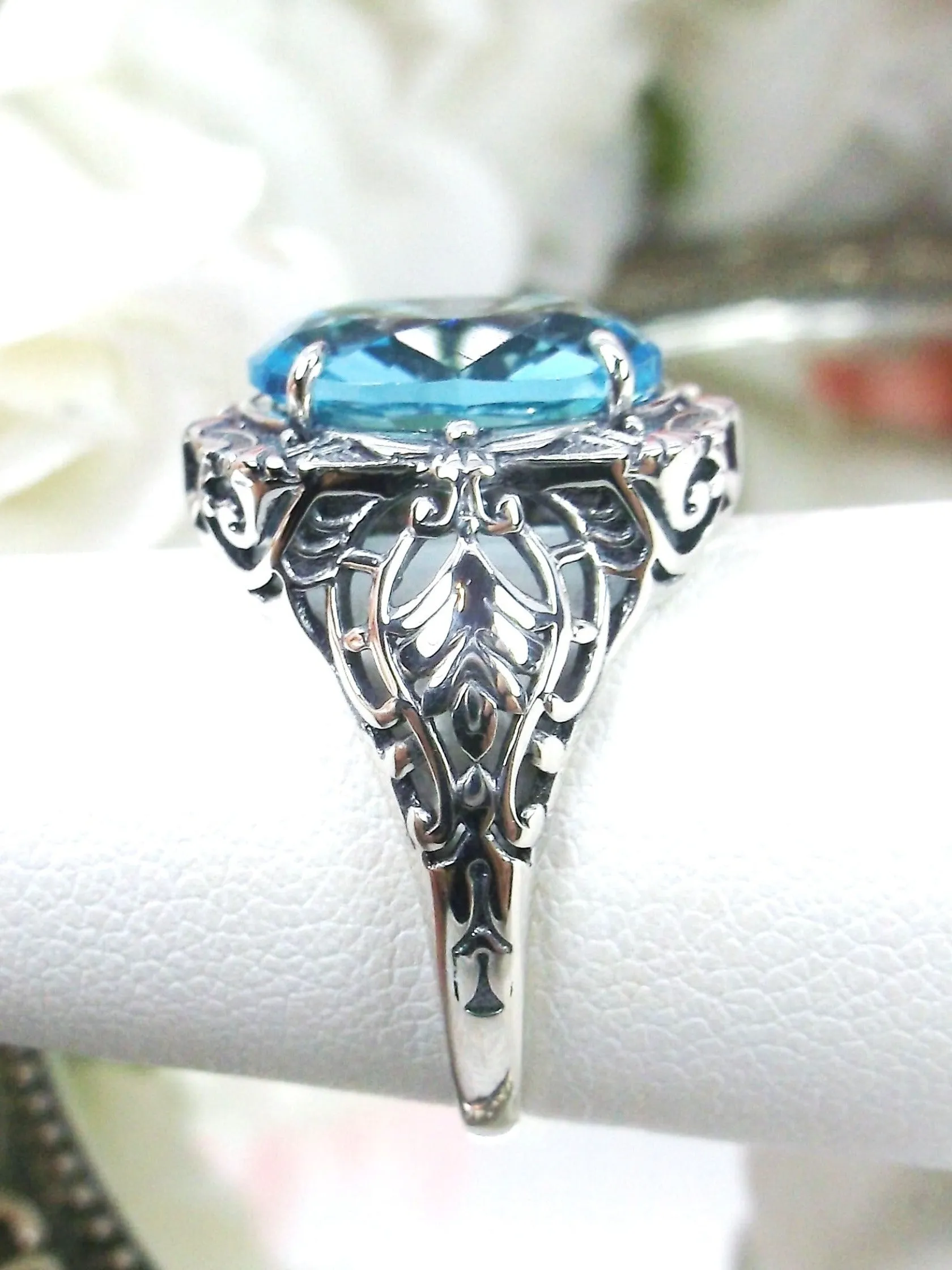 Aquamarine Ring, Oval Art Nouveau Style, Vintage Sterling Silver Filigree Ring, Beauty Ring, D229