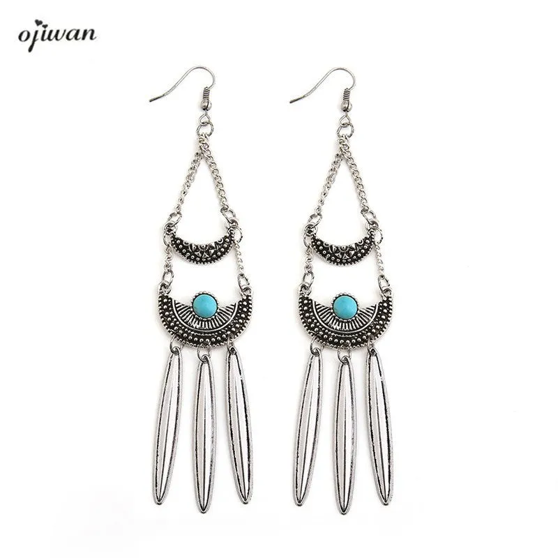 Aretes De Media Luna Gypsy Chandelier Earrings Hippie Boho aritos Crescent Moon Tribal Earrings bijoux Navajo Native American