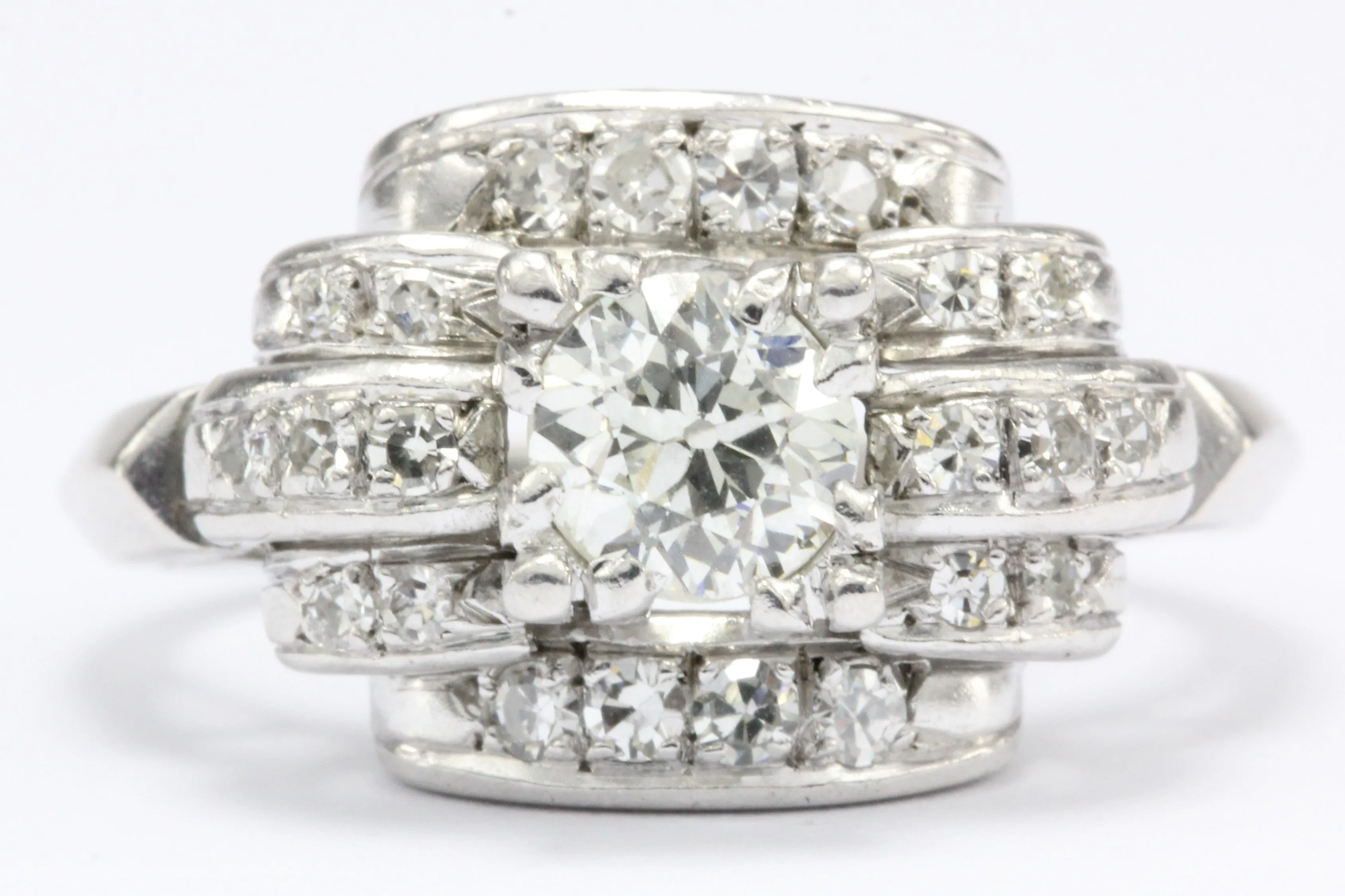 Art Deco 14K White Gold Old European Cut Diamond Engagement Ring c. 1930's
