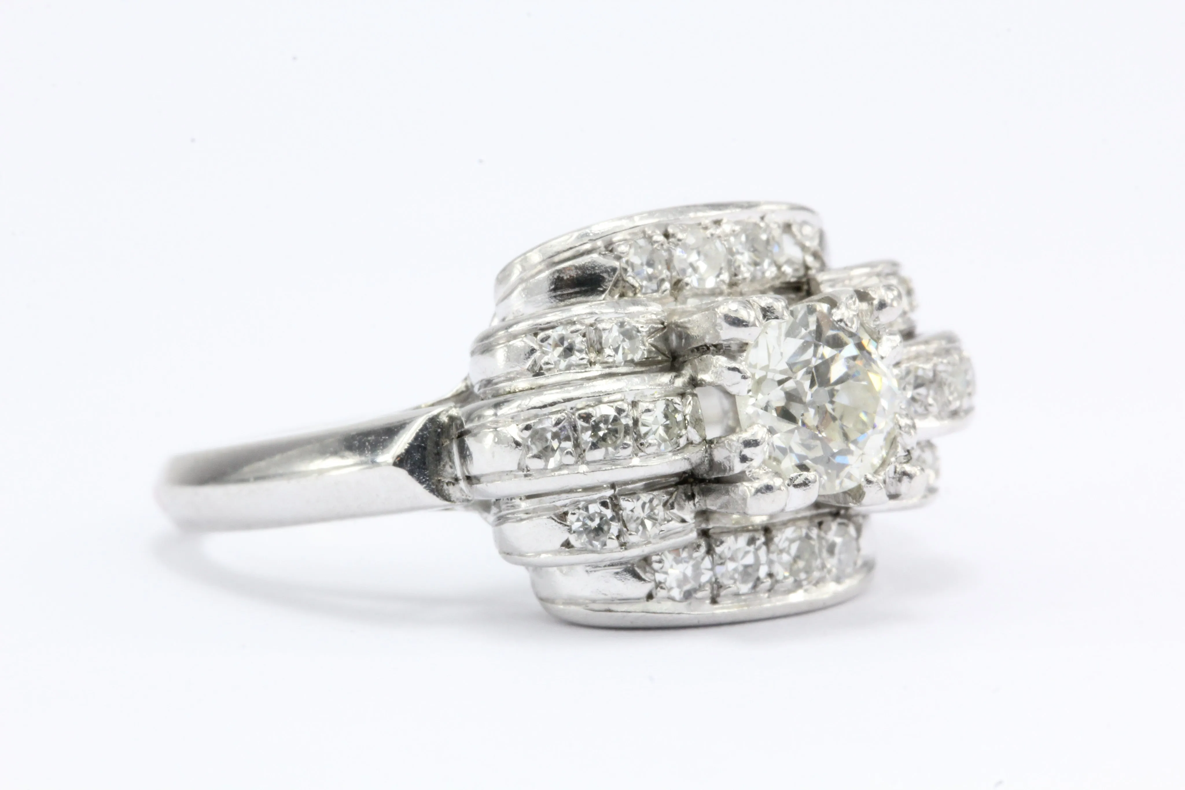 Art Deco 14K White Gold Old European Cut Diamond Engagement Ring c. 1930's