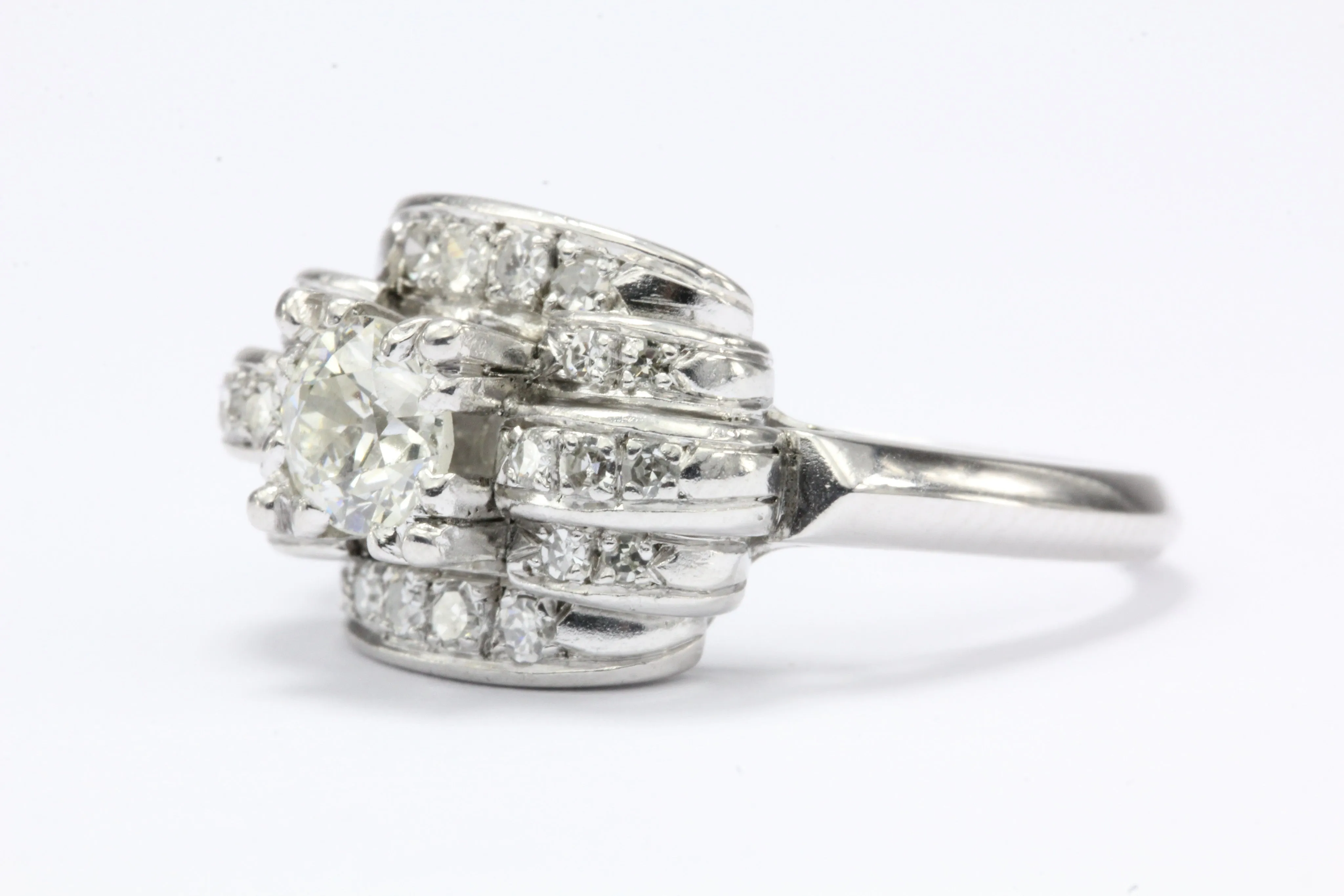 Art Deco 14K White Gold Old European Cut Diamond Engagement Ring c. 1930's