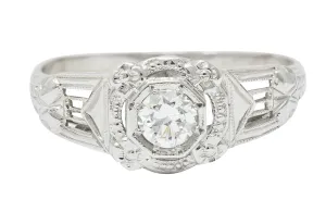 Art Deco Diamond 18 Karat White Gold Orange Blossom Halo Engagement Ring