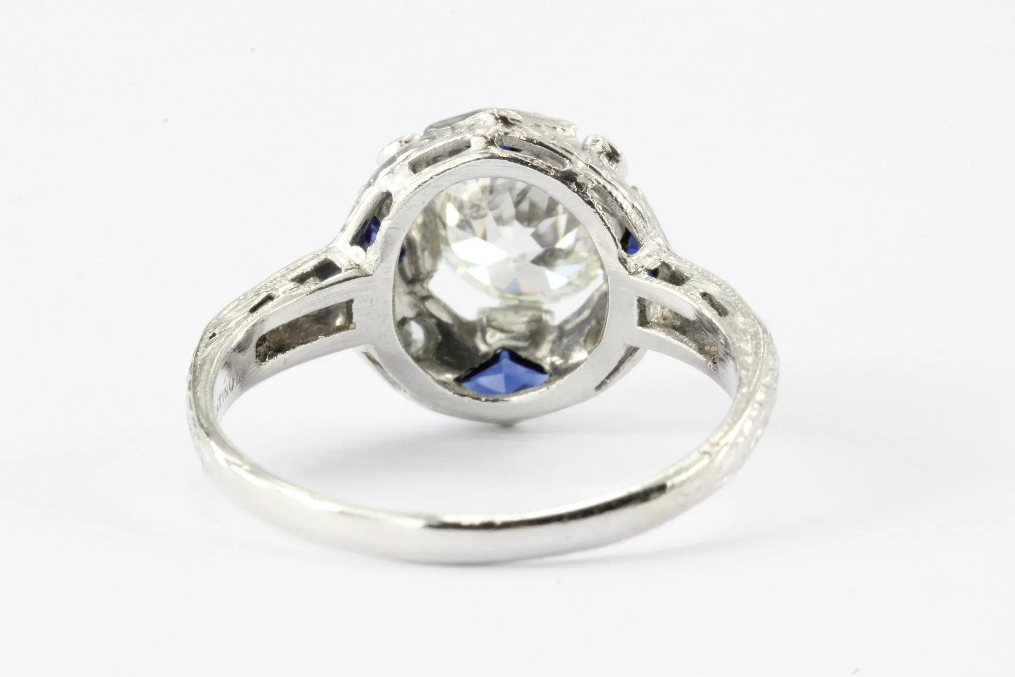 Art Deco Platinum Sapphire 1.27 Carat Old European Diamond Engagement Ring c.1925