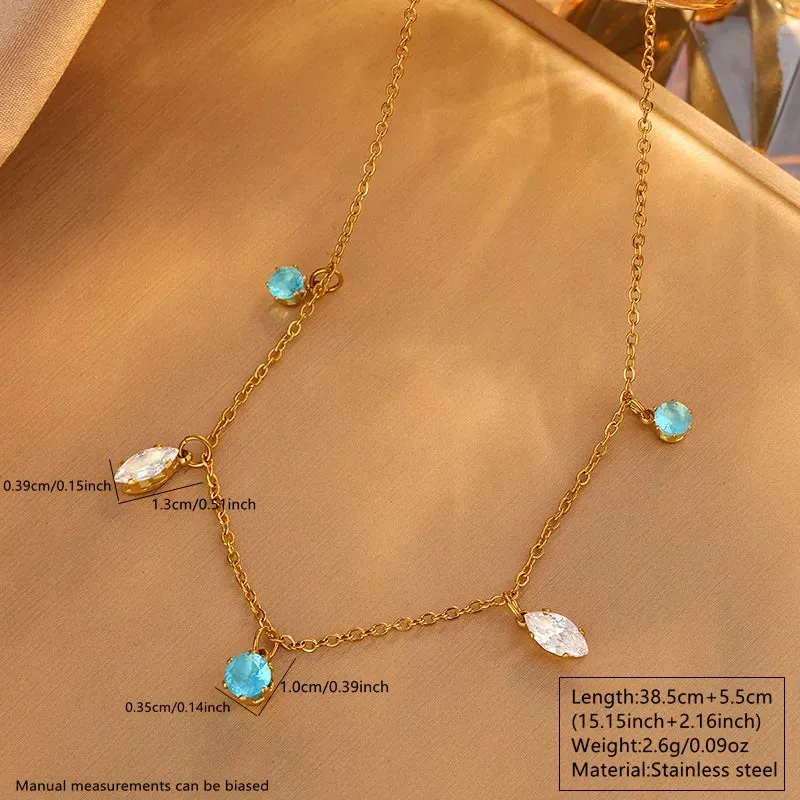 Artistic French Style Geometric 304 Stainless Steel Rhinestones 18K Gold Plated Bracelets Necklace Jewelry Set