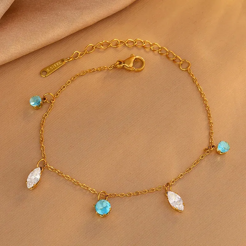 Artistic French Style Geometric 304 Stainless Steel Rhinestones 18K Gold Plated Bracelets Necklace Jewelry Set