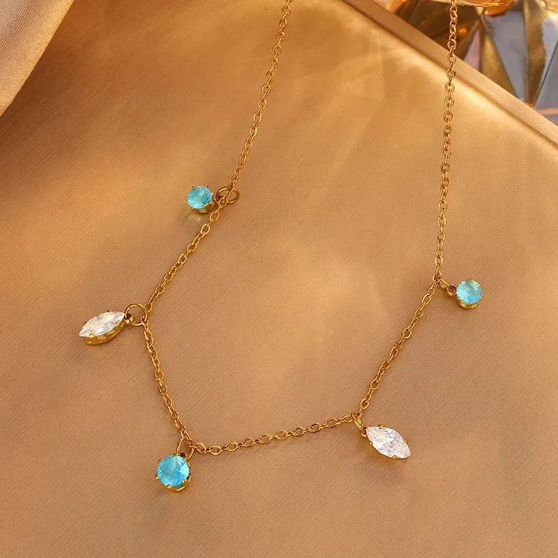 Artistic French Style Geometric 304 Stainless Steel Rhinestones 18K Gold Plated Bracelets Necklace Jewelry Set