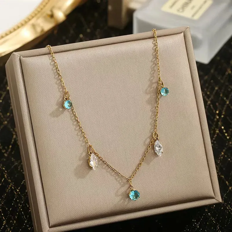 Artistic French Style Geometric 304 Stainless Steel Rhinestones 18K Gold Plated Bracelets Necklace Jewelry Set