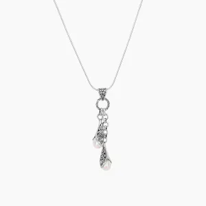 Bali Detail Freshwater Pearl Drop Necklace in Sterling Silver