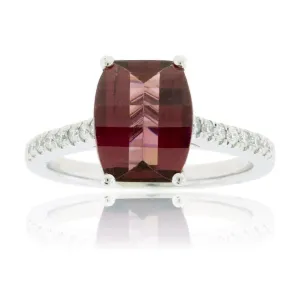 Barrel Rhodolite Garnet and Diamond Lined Ring