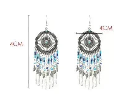 Beaded fringed hollow earrings