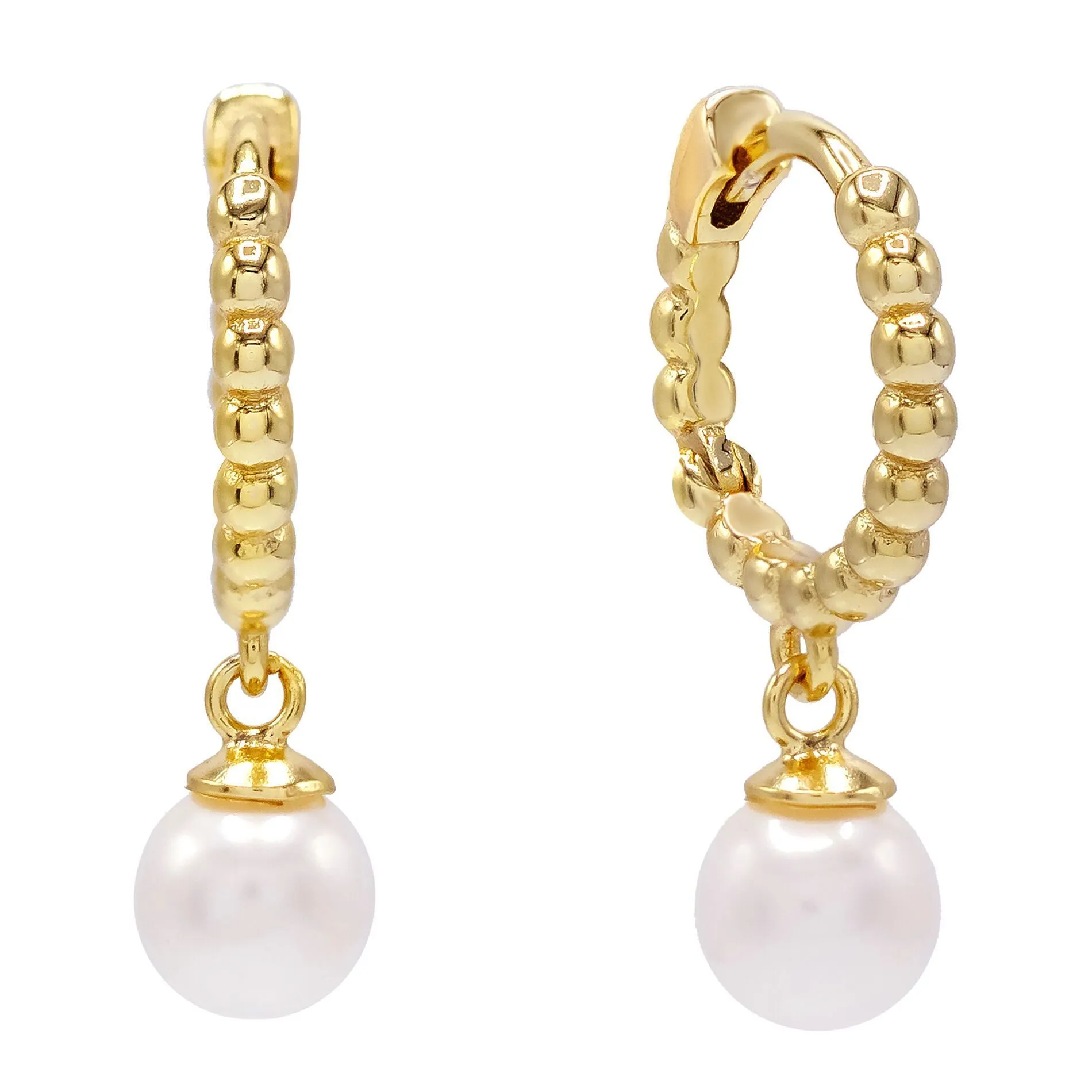 Beaded Pearl Huggie Earring